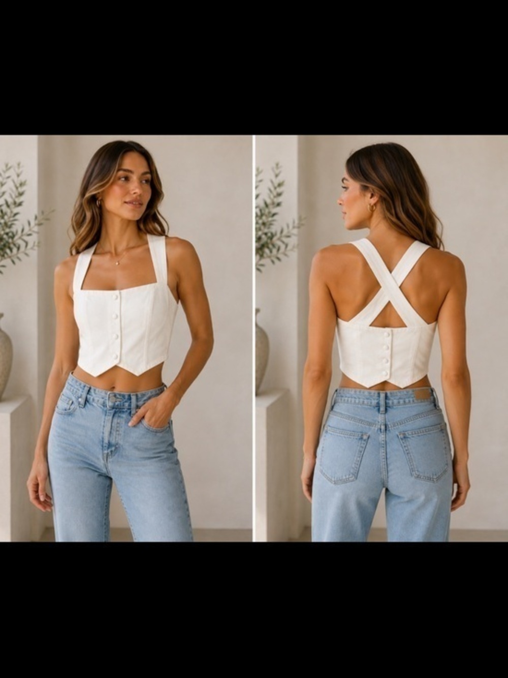 All The Ways Ivory Button Front Cropped Corset Top Size Small